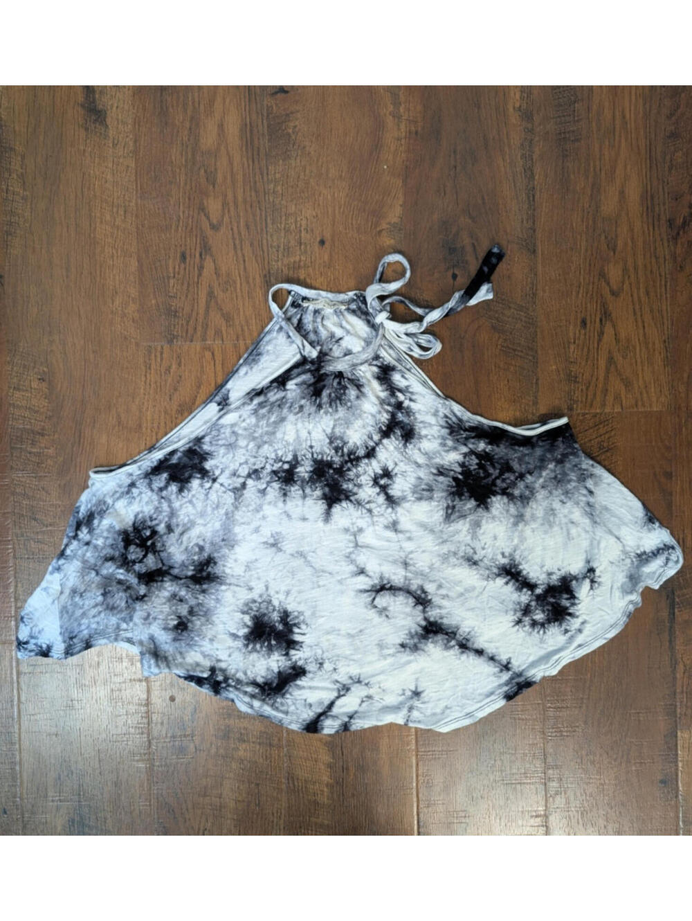Boho Tie Dye Swing Tank Tie Neck Bear Dance Black White Size S